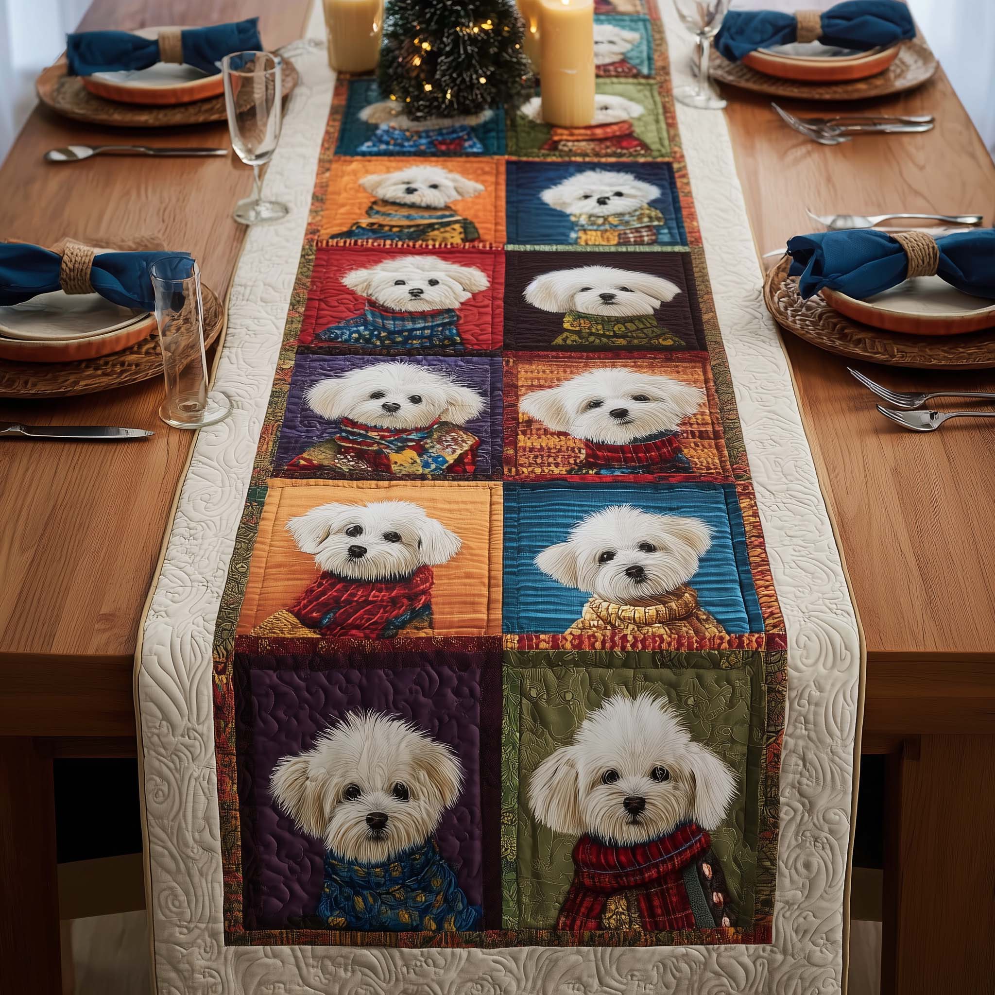 Bichon Quilted Table Runner Dining Table Table Runner Perfect Gift For Dog Lovers