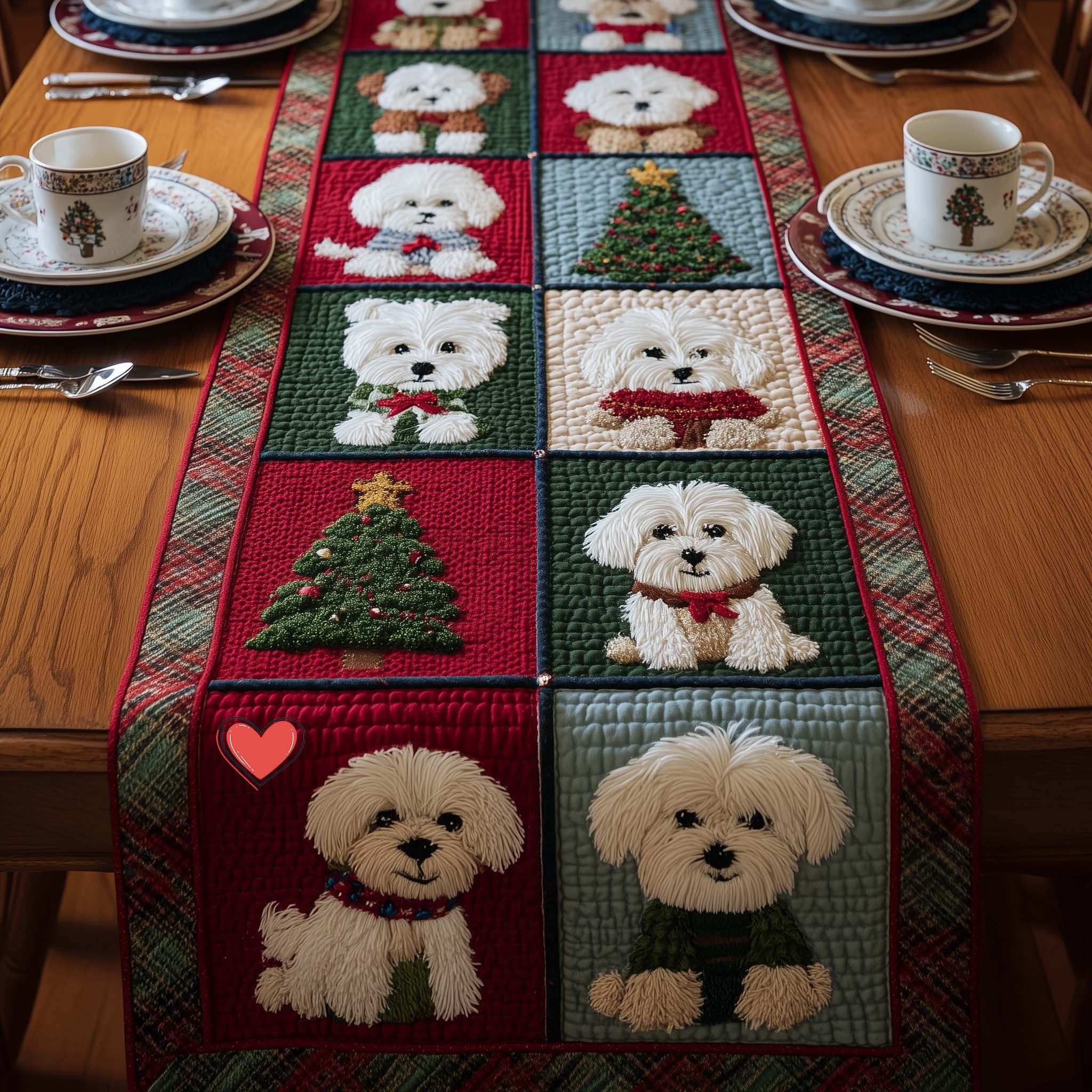 Bichon Quilted Table Runner Elegant Dining Table Runner Good Gifts For Dog Lovers