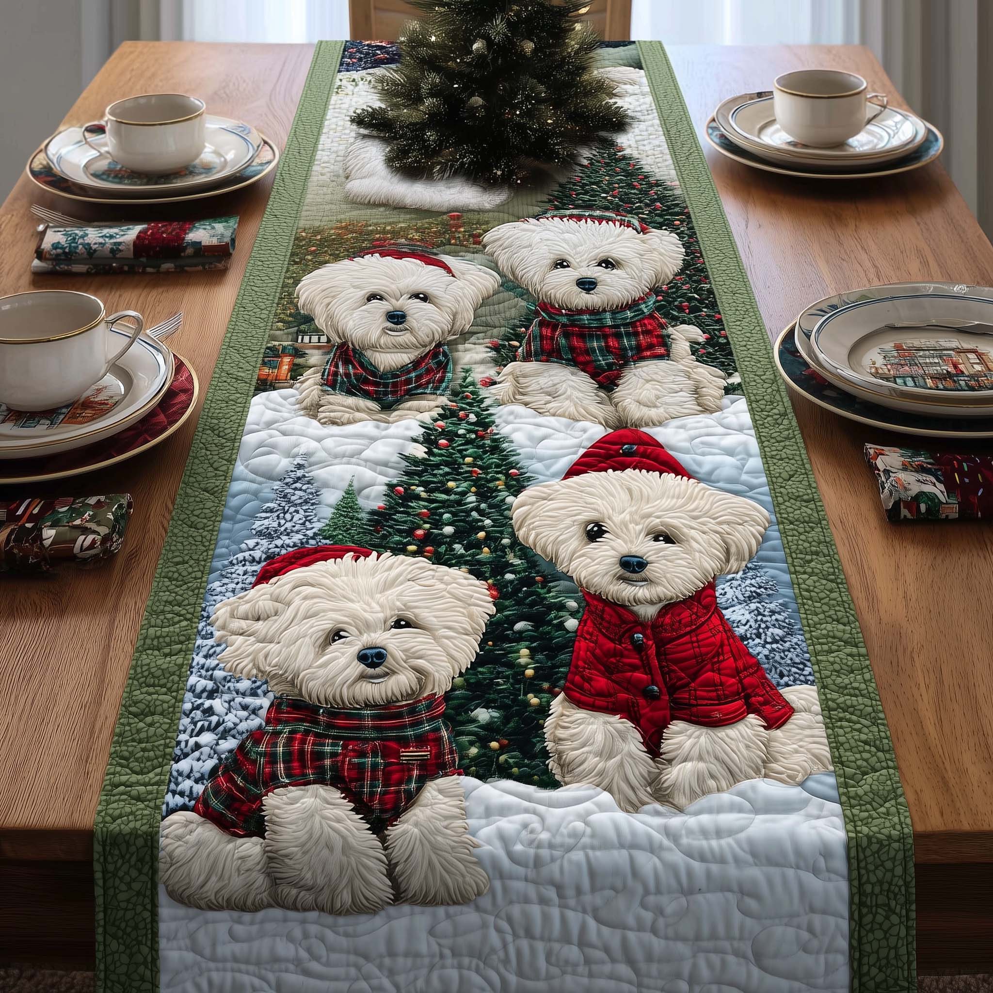 Bichon Quilted Table Runner Holiday Runner Dining Great Gifts For Dog Lovers