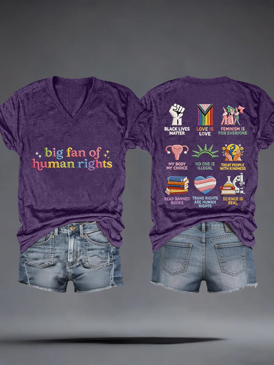 Big Fan Of Human Rights V-Neck T-Shirt LGBTQ Pride Month Apparel Gift For Community Members