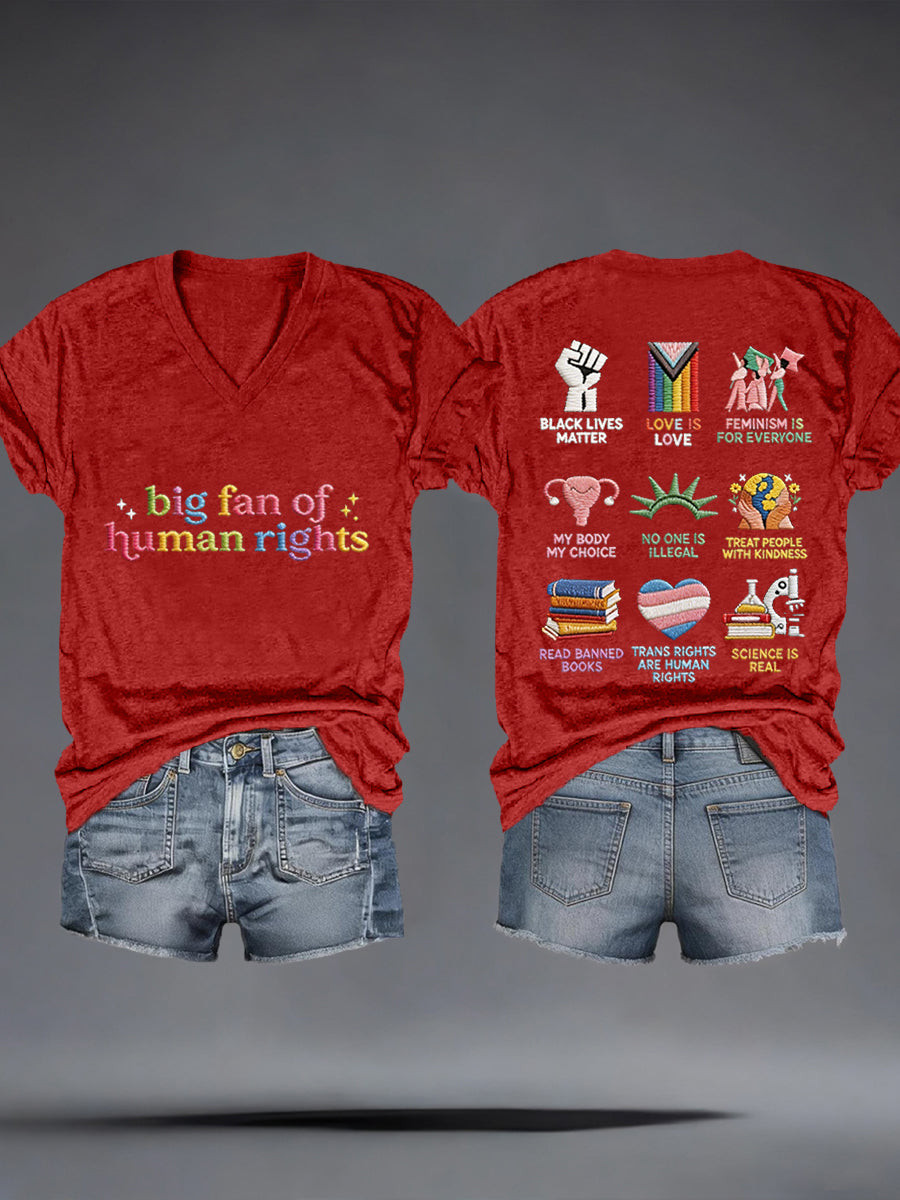 Big Fan Of Human Rights V-Neck T-Shirt LGBTQ Pride Month Apparel Gift For Community Members - Image 7