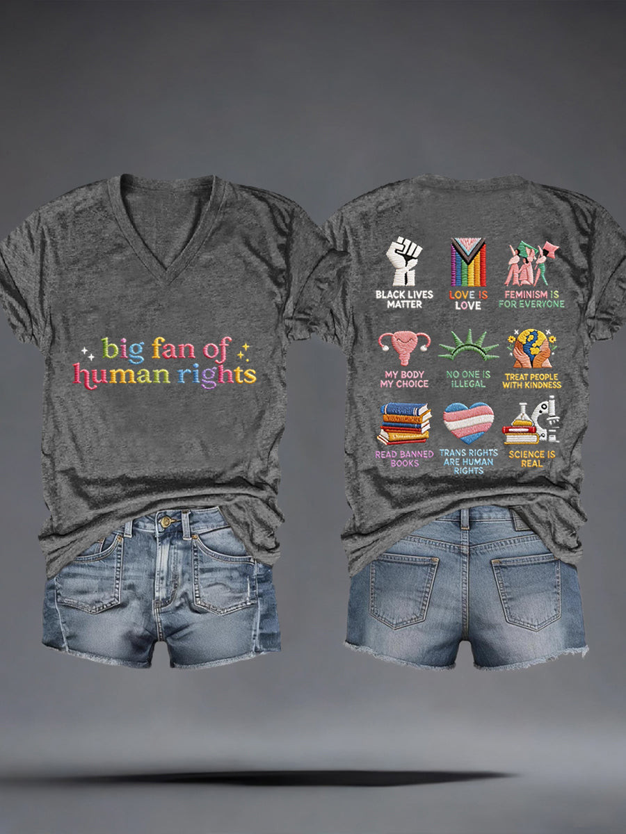 Big Fan Of Human Rights V-Neck T-Shirt LGBTQ Pride Month Apparel Gift For Community Members - Image 5