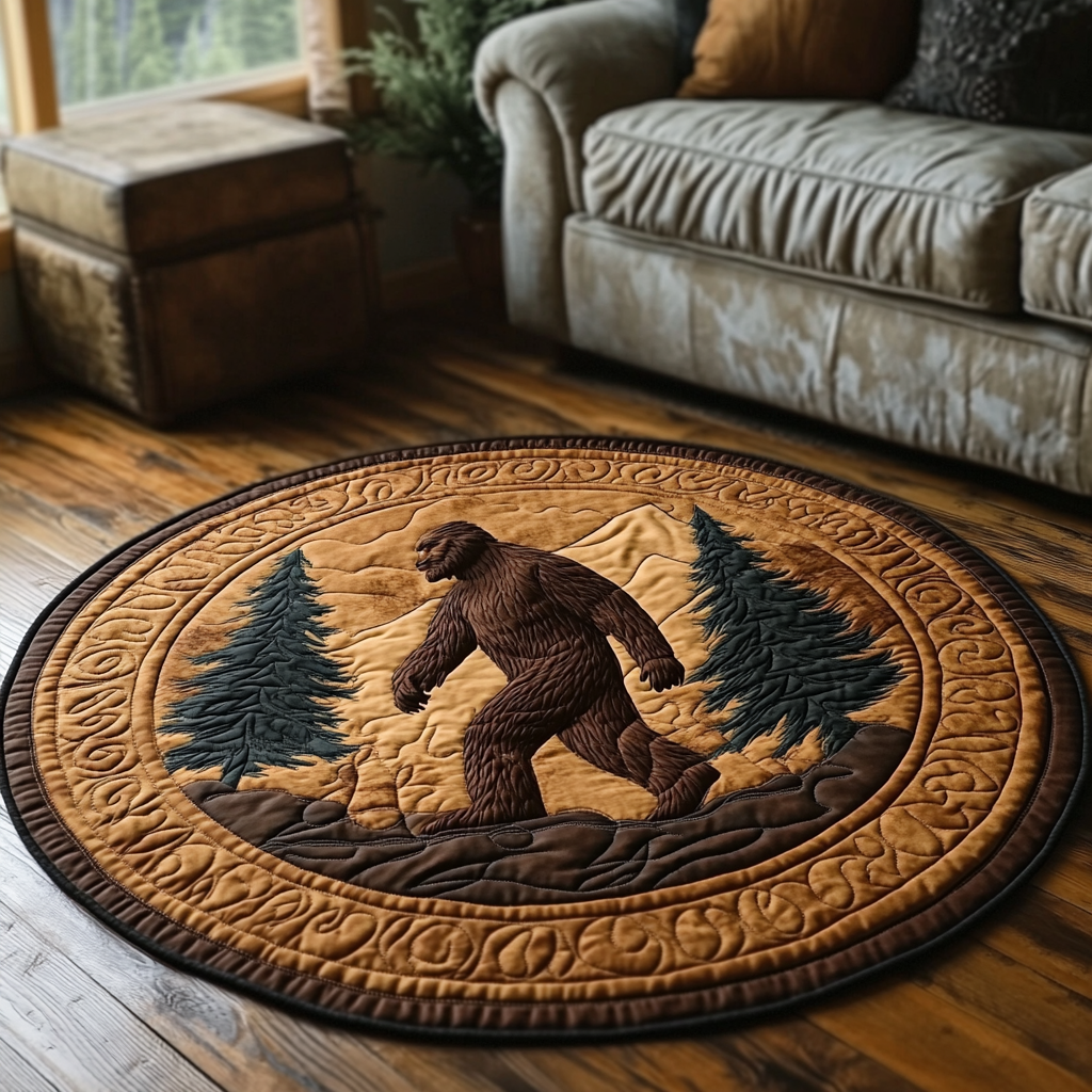 Bigfoot Chronicles Quilted Round Mat Round Rug Mat Bigfoot Themed Gifts