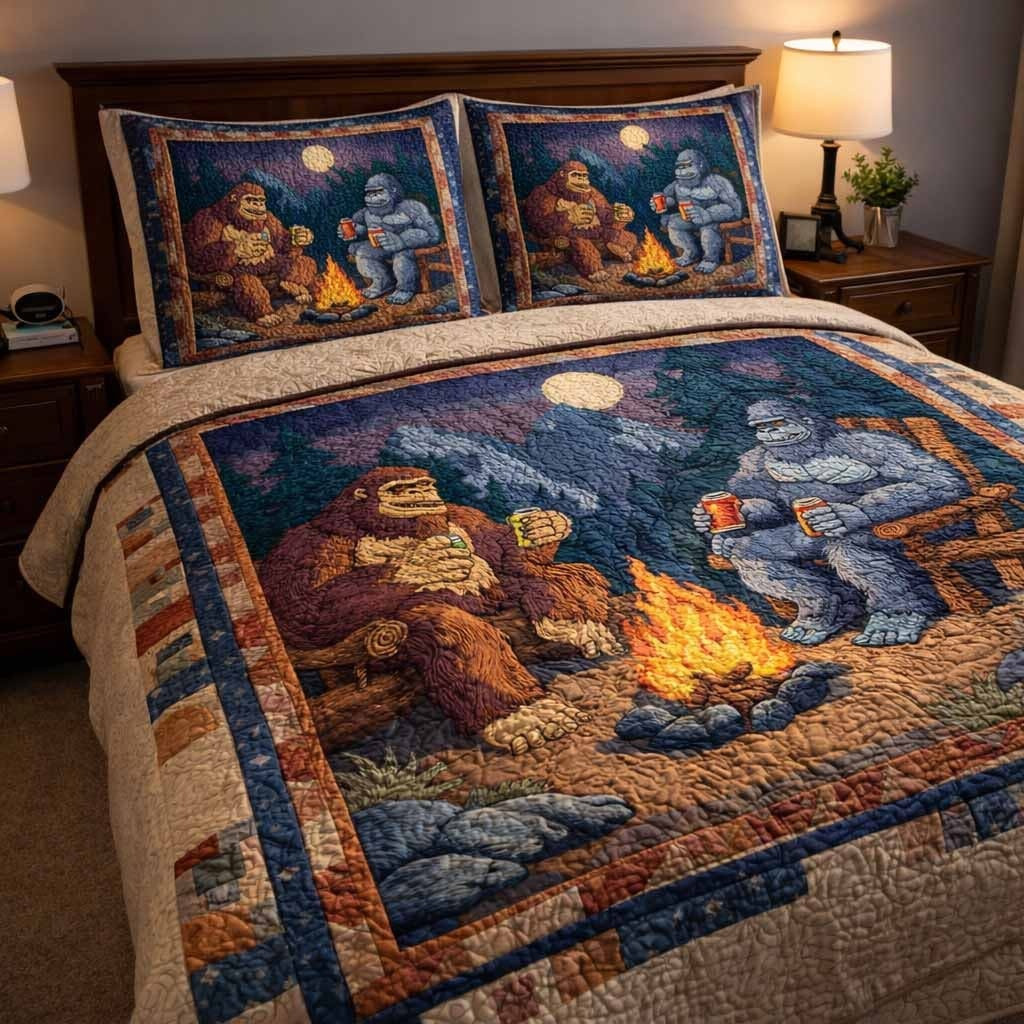 Bigfoot Ember Trail Quilted Bedding Set Unique Bed Sheet Set Gifts For People Who Like Bigfoot