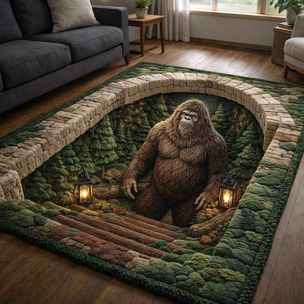 Bigfoot Forest Giant Area Rug Sasquatch Floor Rug Home Decor Bigfoot Themed Gifts