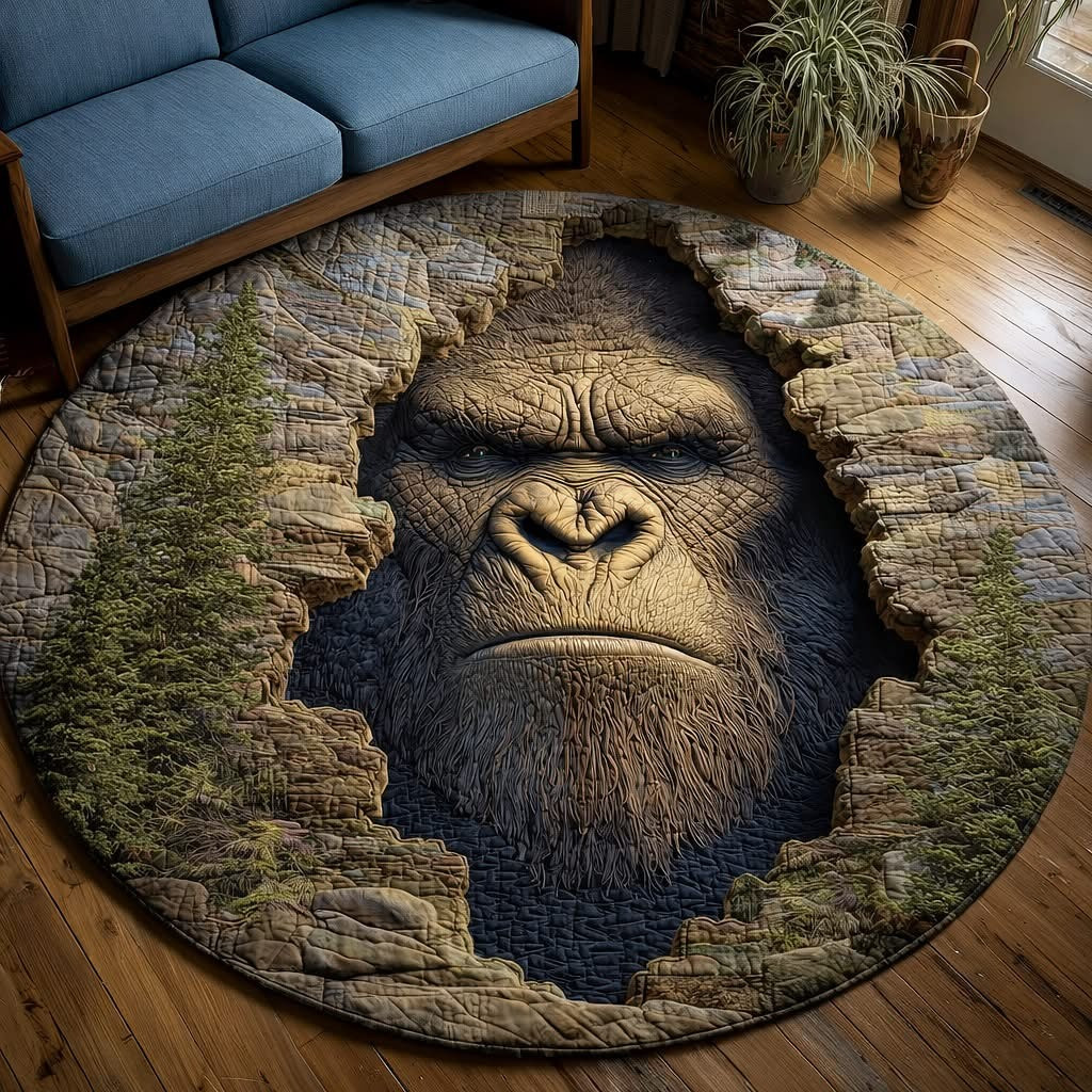 Bigfoot Forest Giant Quilted Round Mat Unique Circle Rug Bigfoot Sasquatch Gifts