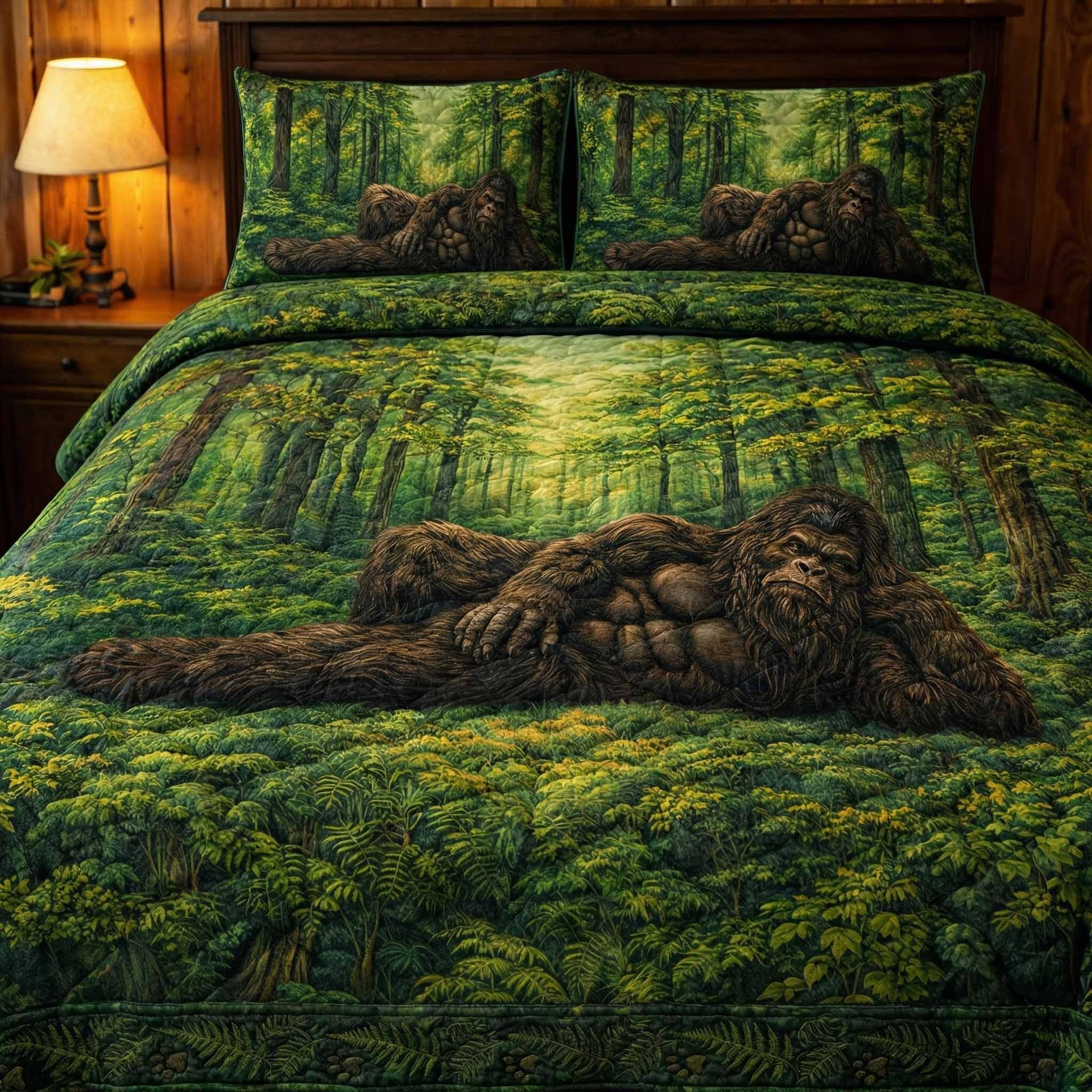 Bigfoot Forest Watcher Quilted Bedding Set Bedspread Set Funny Sasquatch Gifts