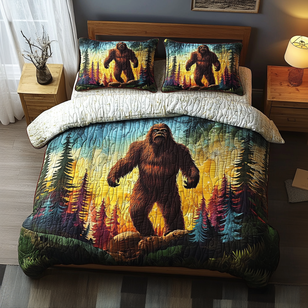 Bigfoot Horizon Quilted Bedding Set Bed Decorations Sasquatch Themed Gifts