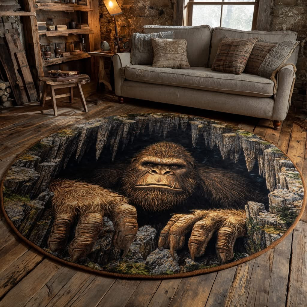 Bigfoot Horizon Quilted Round Mat Large Round Carpet Unique Sasquatch Gifts