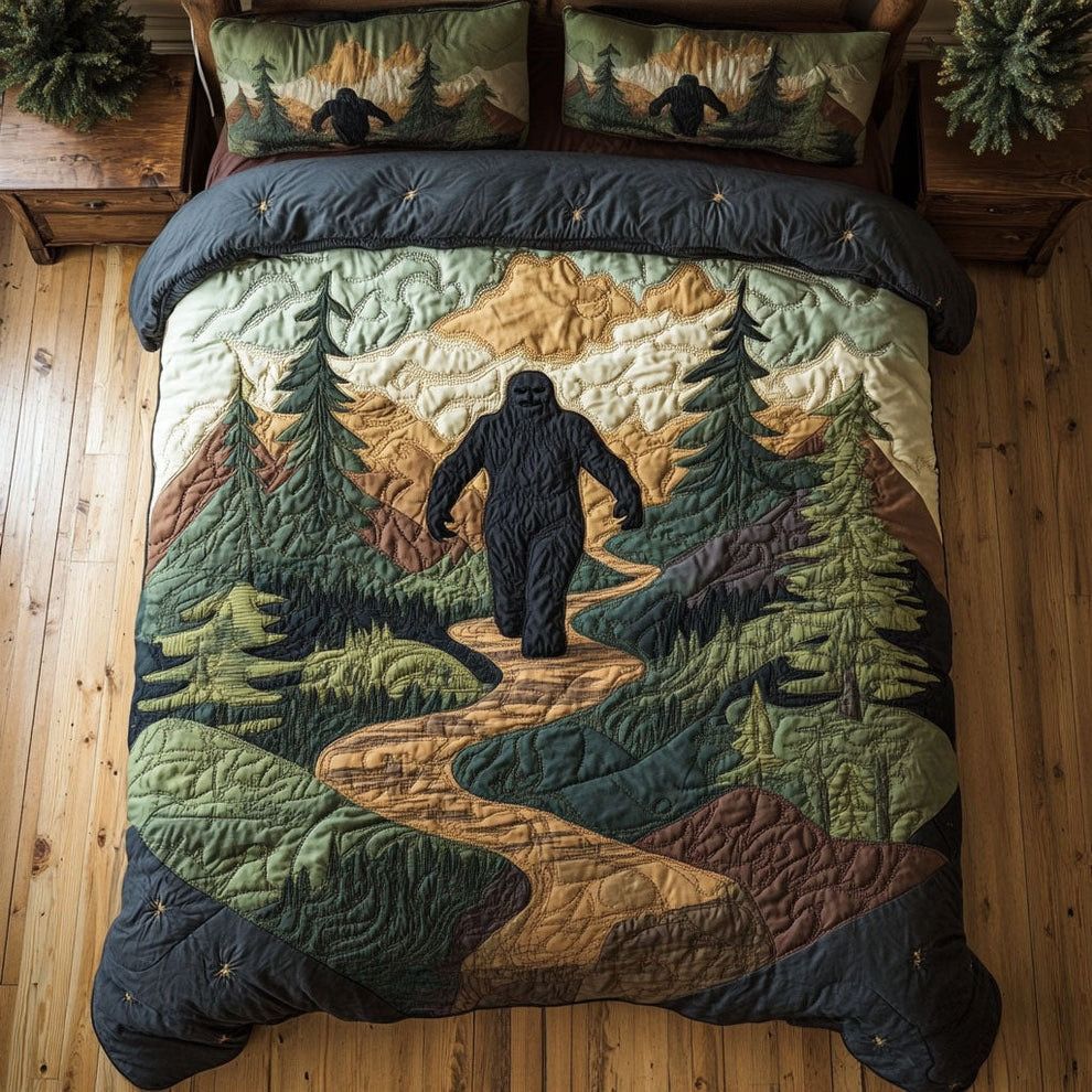 Bigfoot In Oregon Trail Quilted Bedding Set Gifts For Sasquatch Lovers