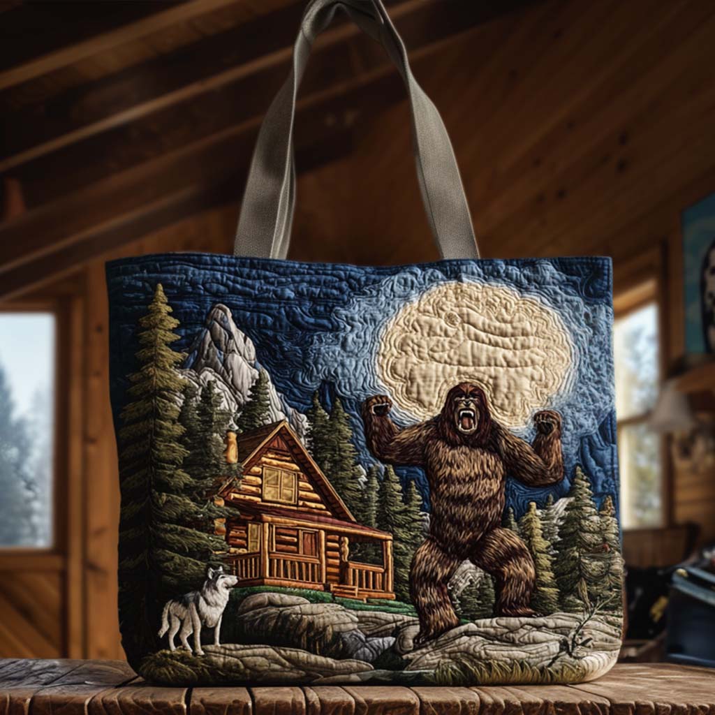 Bigfoot in Pines Quilted Tote Bag Work Tote Cool Gift Ideas For Mom