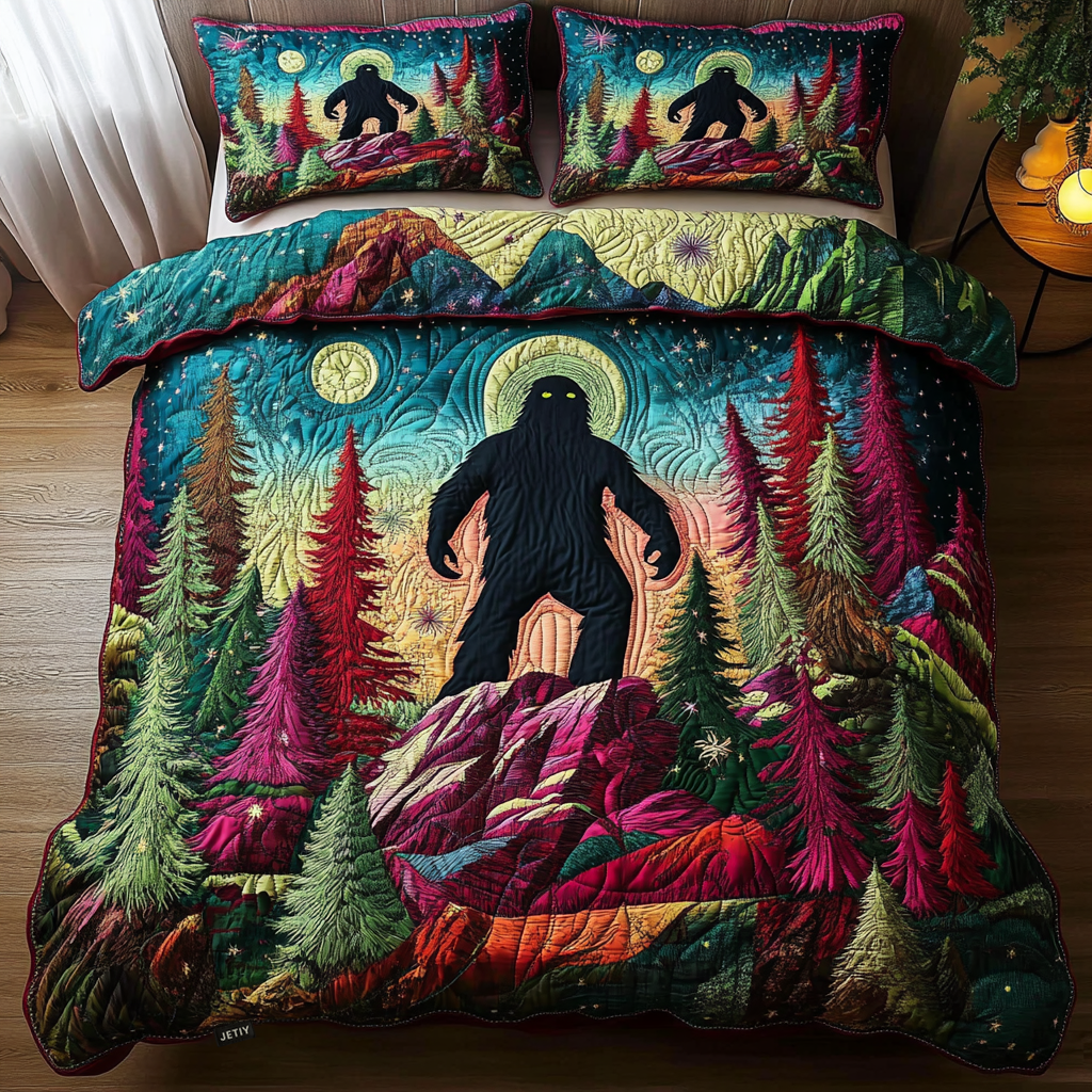 Bigfoot Legend Quilted Bedding Set Cute Room Decor Sasquatch Gift Ideas