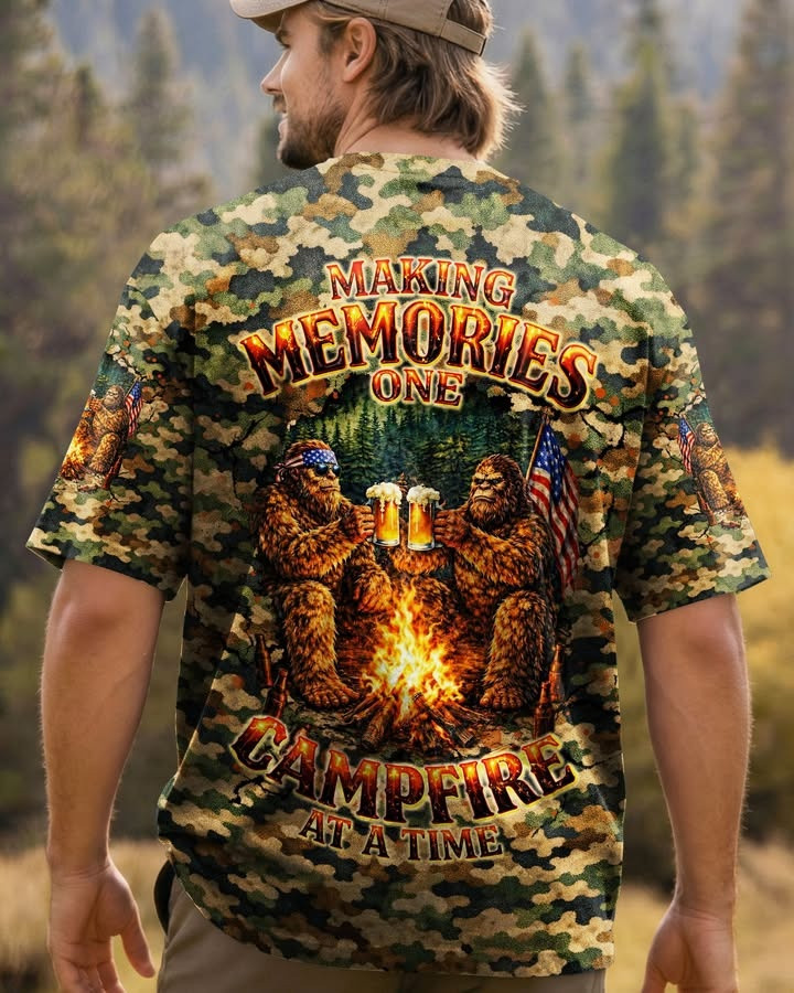 Bigfoot Making Memories One Campfire At A Time Camouflage T-Shirt Gifts For Camping Lovers
