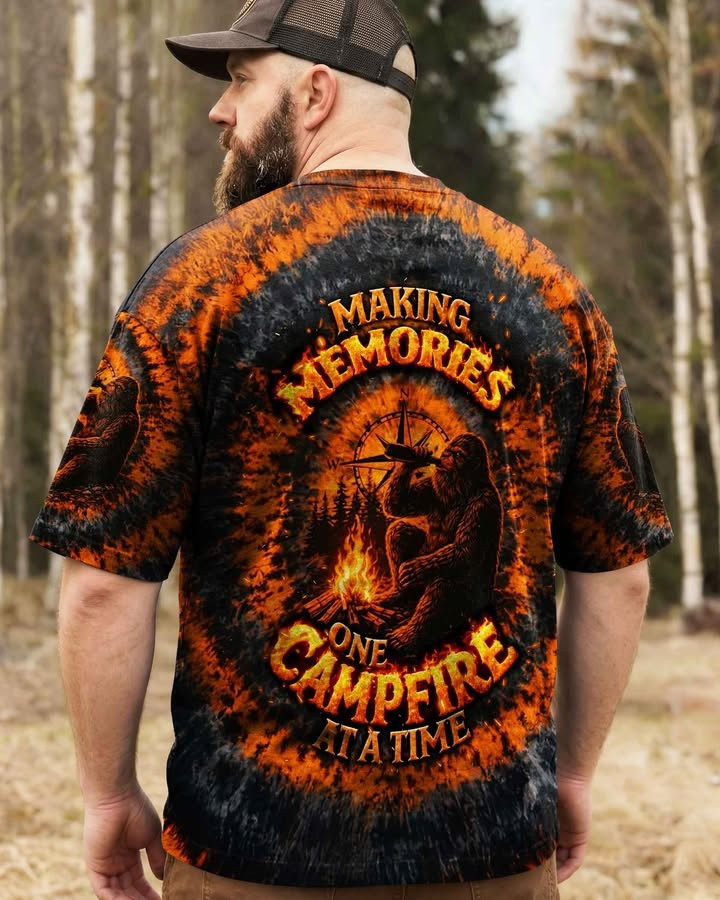 Bigfoot Making Memories One Campfire At A Time Tie Dye T-Shirt Camping Gifts For Him - Image 2