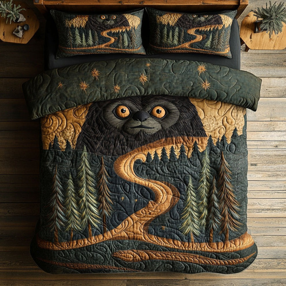 Bigfoot Pathway Quilted Bedding Set Rustic Duvet Cover Bedroom Decor Gifts