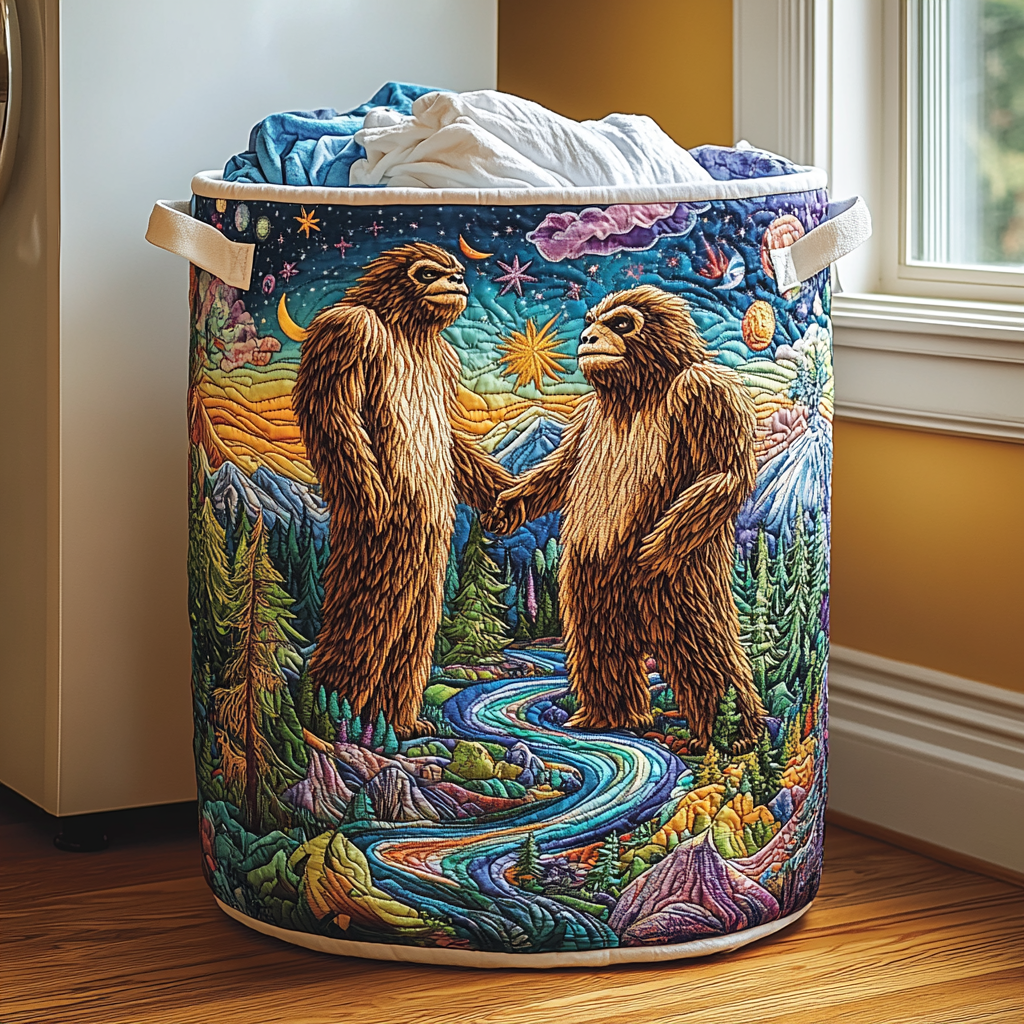 Bigfoot Spirit Quilted Laundry Basket Farmhouse Laundry Hamper Unique Dad Gifts For Father's Day