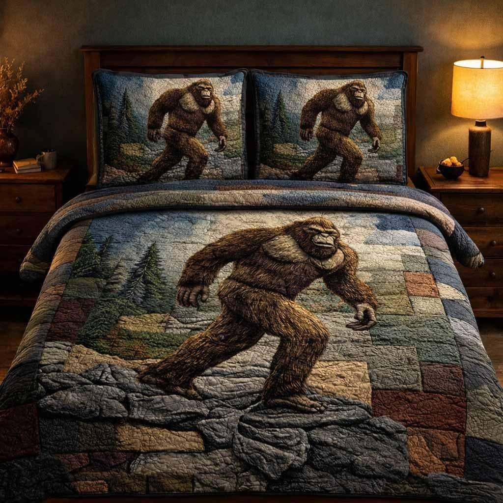 Bigfoot Stone Walker Quilted Bedding Set Sasquatch Duvet Cover Set Father's Day Gifts Ideas