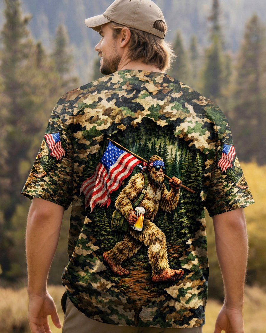 Bigfoot With USA Flag Camouflage T-Shirt Best Camping Outfits Bigfoot Sasquatch Gifts - Image 2