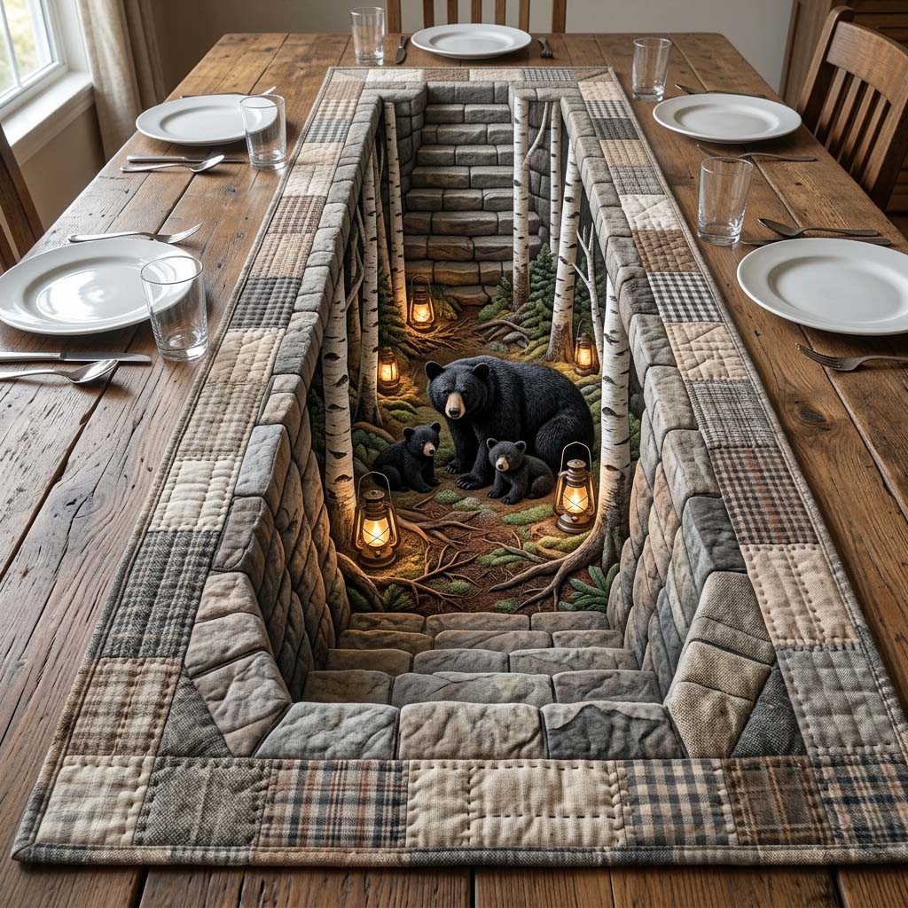 Birch Bear Haven Quilted Table Runner Dining Room Table Decor Ideas Cute Bear Themed Gifts