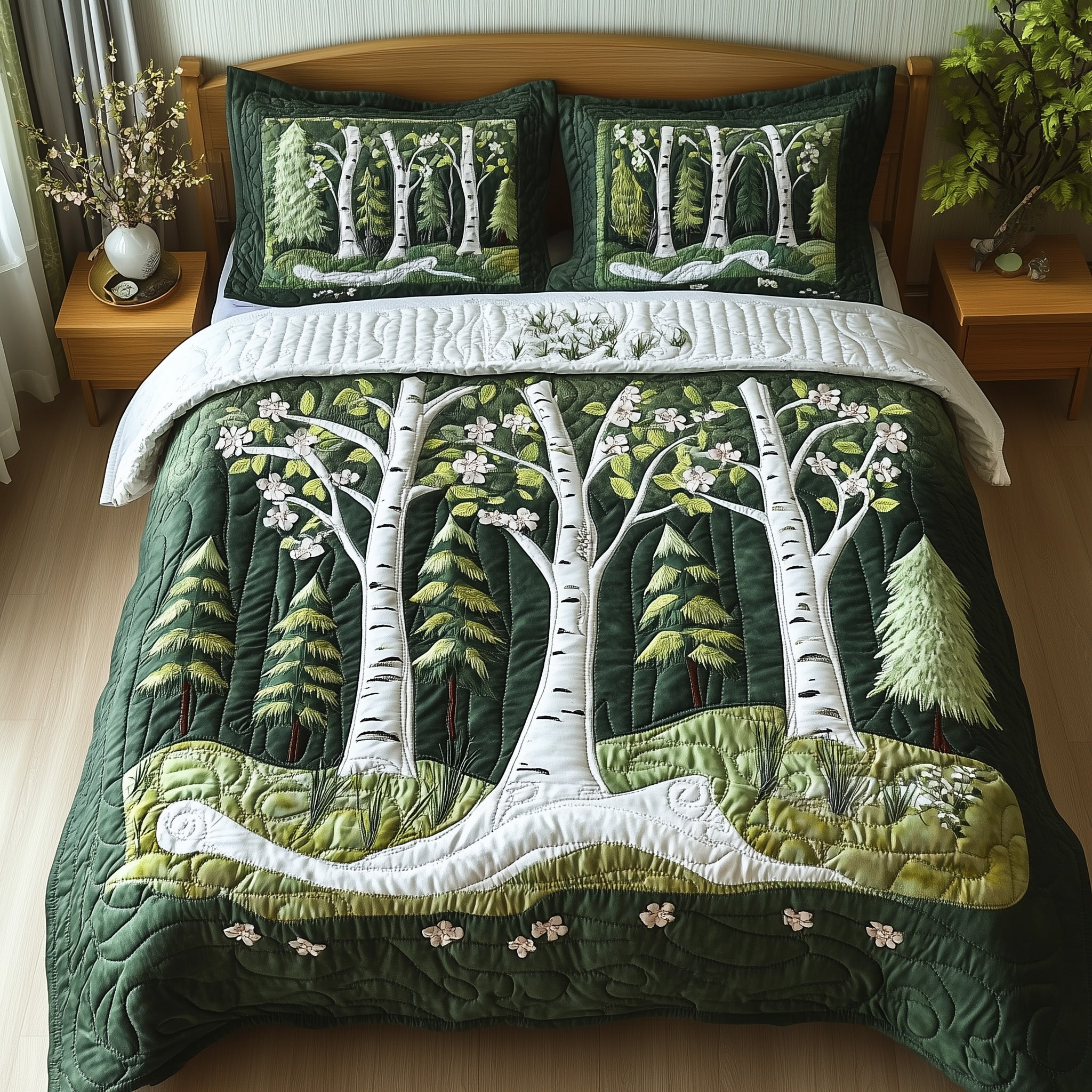 Birch Forest Quilted Bedding Set Best Bedsheets Fathers Day Gifts For Husband
