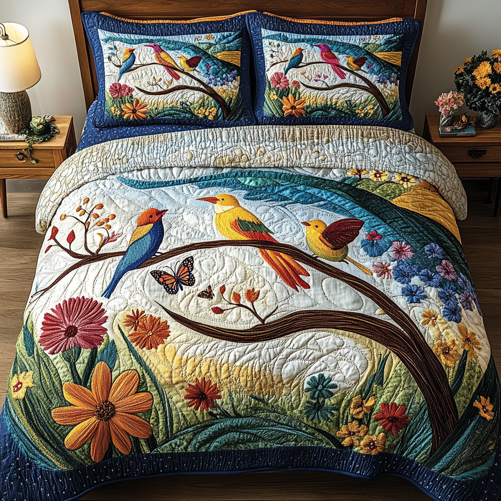 Birds Delight Quilted Bedding Set Bed Decorations Best Gifts For New Moms