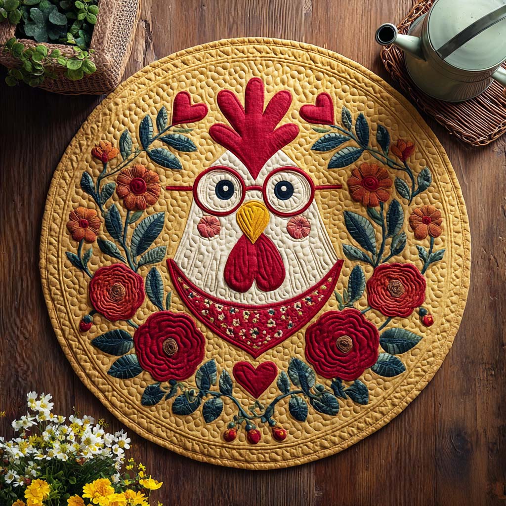 Biscuit Hen Quilted Round Mat Circle Floor Rugs Gifts For Chicken Lovers