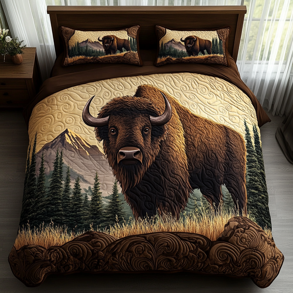 Bison Charm Quilted Bedding Set Cute Bed Sheets For Teens Hunting Gifts For Hunters