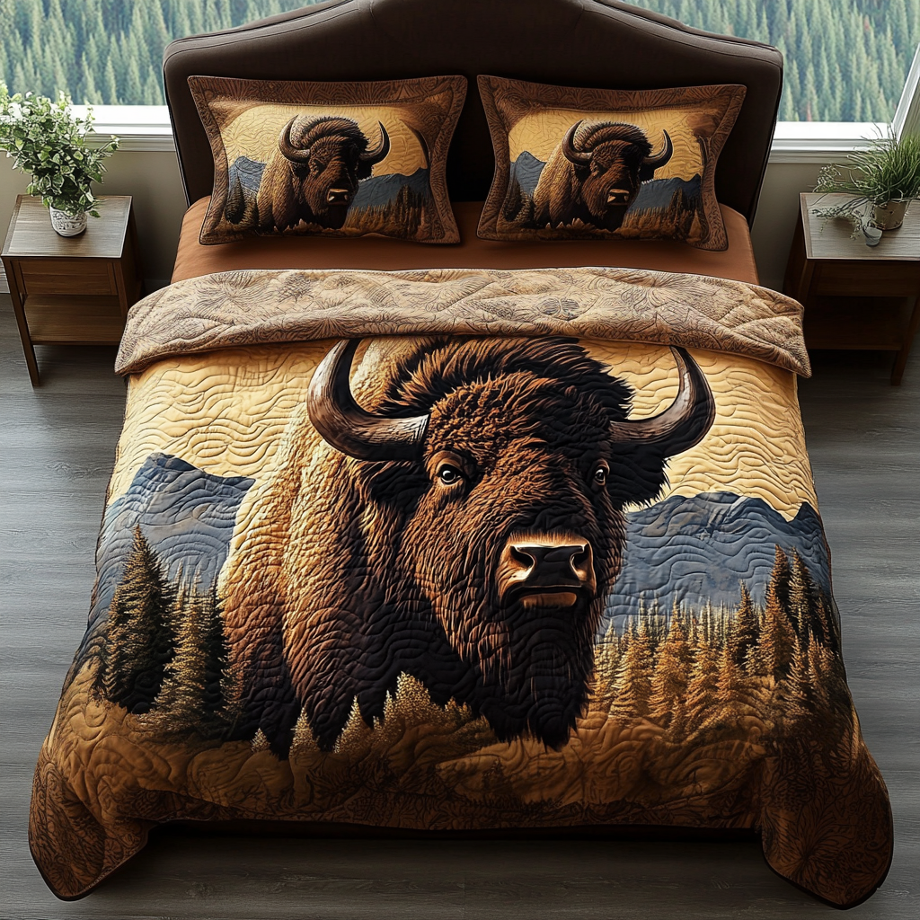 Bison Grace Quilted Bedding Set Cute Bedsheets Best Gifts For Hunters