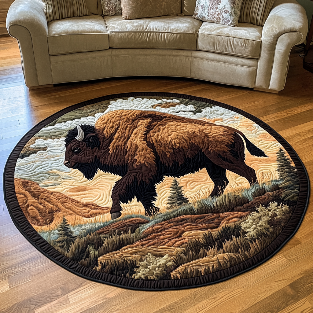 Bison Haven Quilted Round Mat Round Floor Rugs For Sale Western Cowboy Gifts For Dad