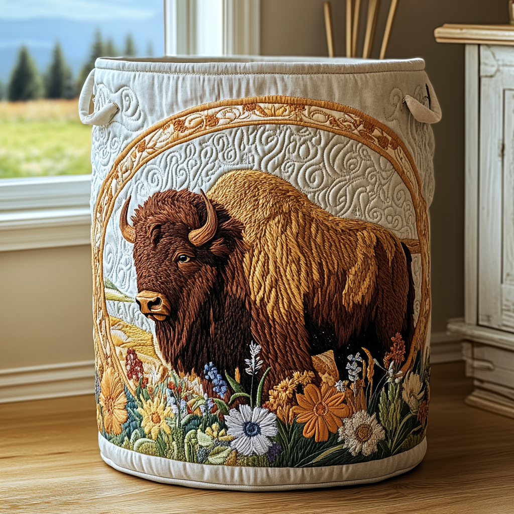 Bison Horizon Quilted Laundry Basket Home Decor Best Father's Day Special Gifts