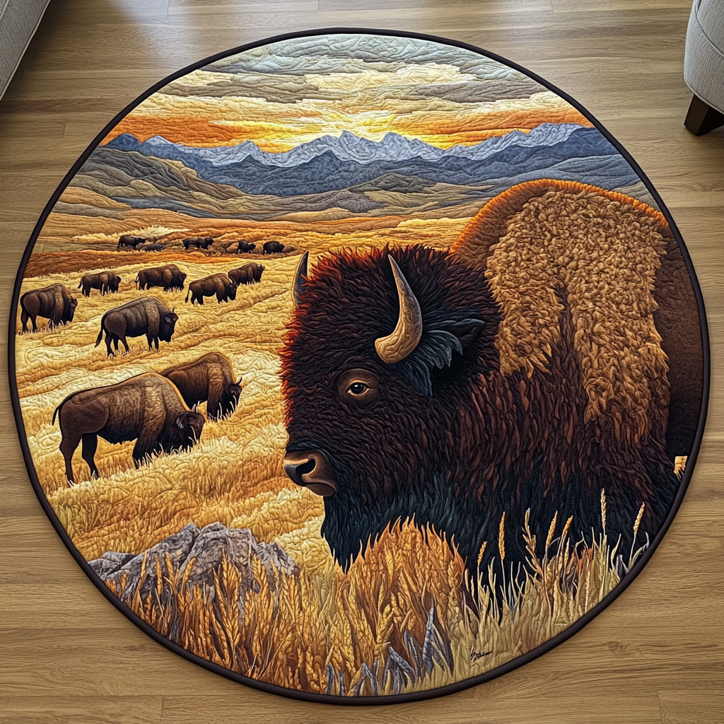 Bison Majesty Quilted Round Mat Round Mats For Floor Western Gifts For Men