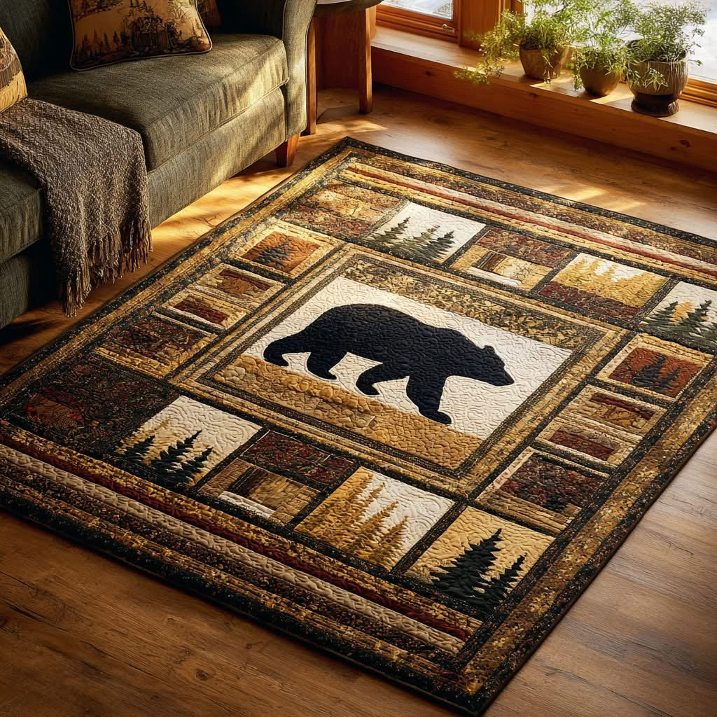 Black Bear Escape Area Rug Rustic Large Carpet For Living Room Gifts For Grandpa