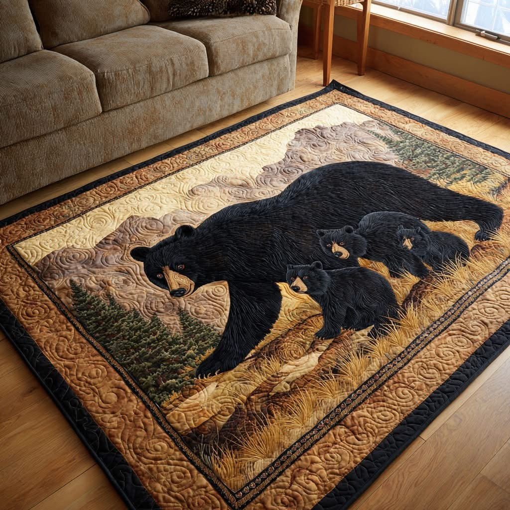 Black Bear Forest Dream Area Rug Rustic Animal Large Rug For Living Room Father's Day Gifts