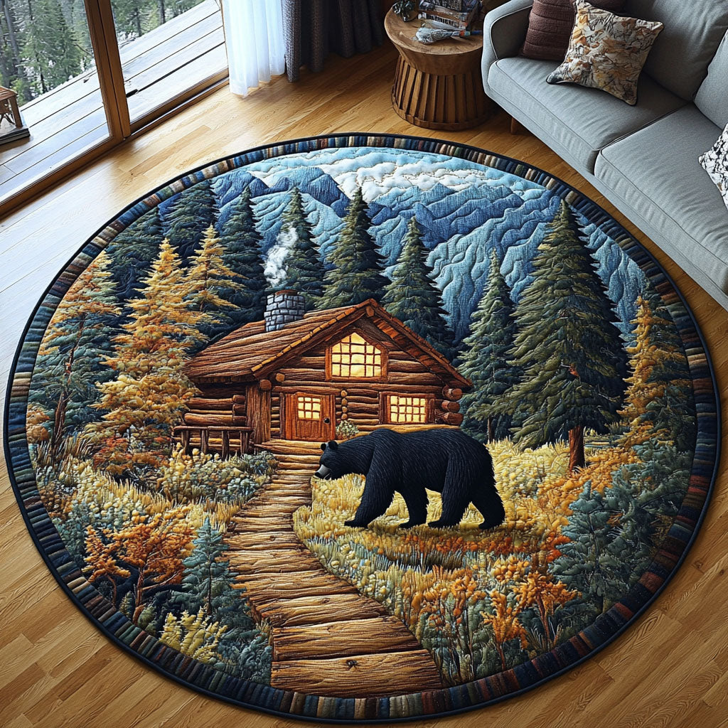 Black Bear Haven Quilted Round Mat Round Carpets And Rugs Good Gifts For Dads