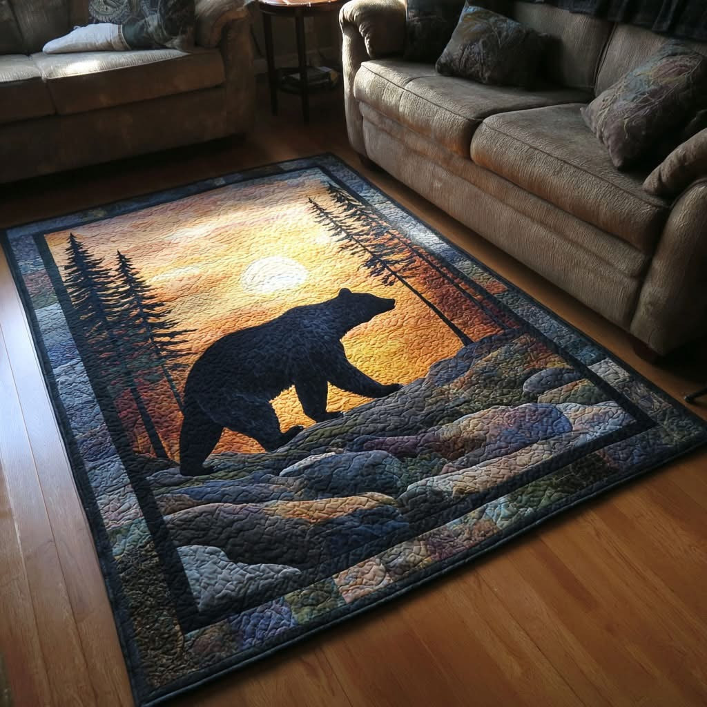 Black Bear In Forest Area Rug Woodland Wildlife Carpet Living Room Decorations Best Gifts