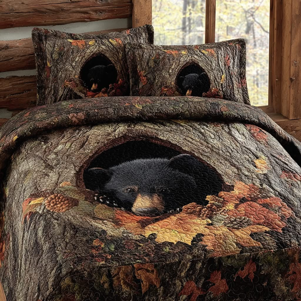 Black Bear Whispering Quilted Bedding Set Wildlife Natural Gifts For Bear Lovers