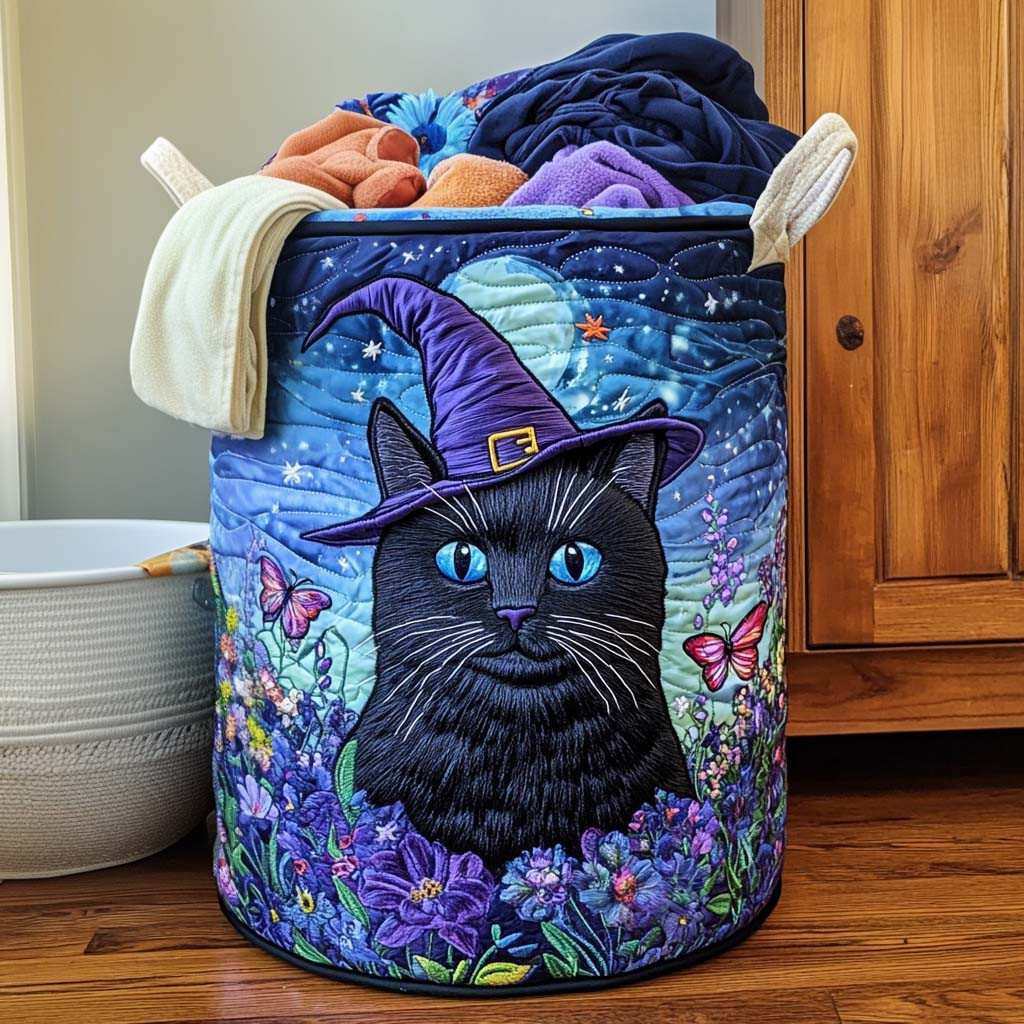 Black Cat Charm Quilted Laundry Basket Laundry Hamper Cat Lover Gifts For Women