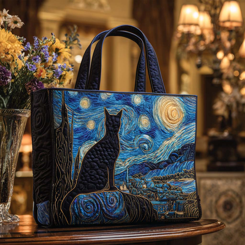 Black Cat Charm Quilted Tote Bag Nice Tote Bags Cat Gifts Women