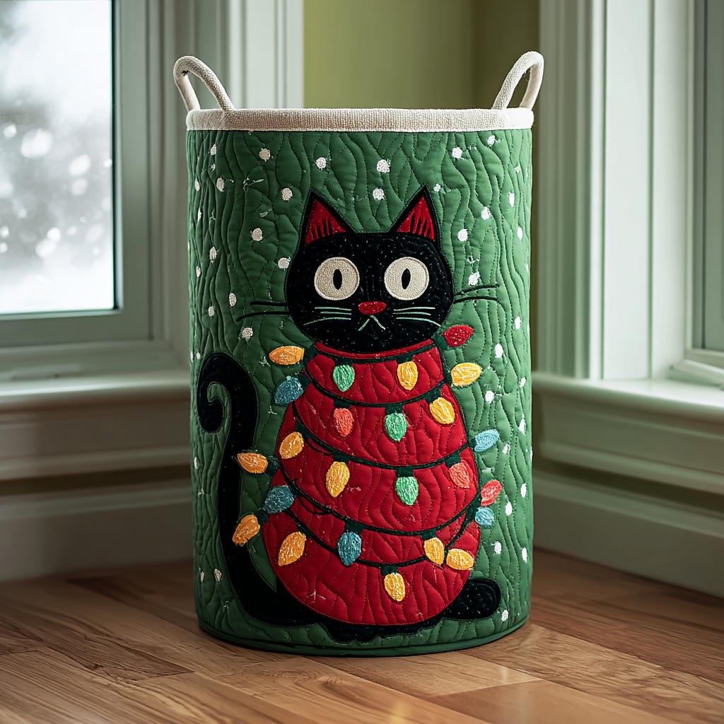 Black Cat Glow Quilted Laundry Basket Best Laundry Basket Christmas Presents