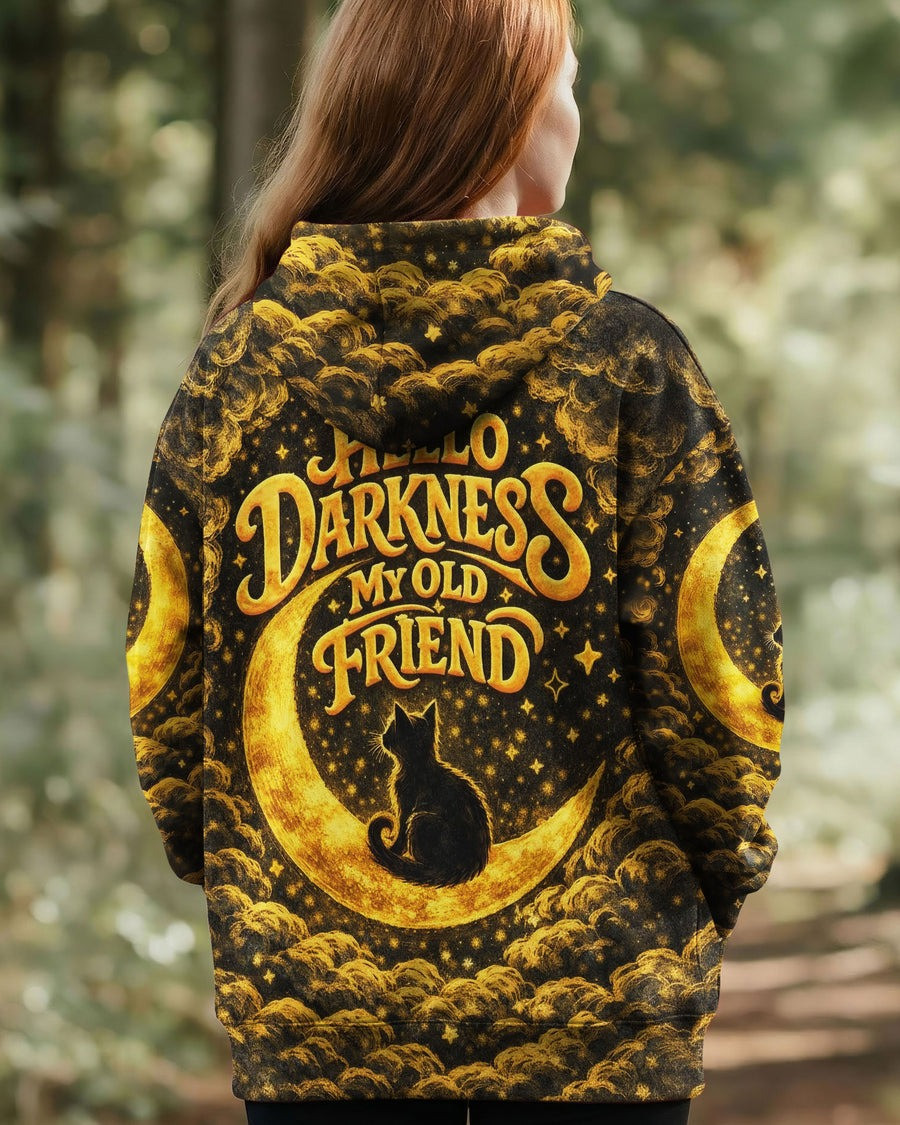 Black Cat Hello Darkness My Old Friend Hoodie Groovy Hippie Apparel Gifts For Her - Image 2