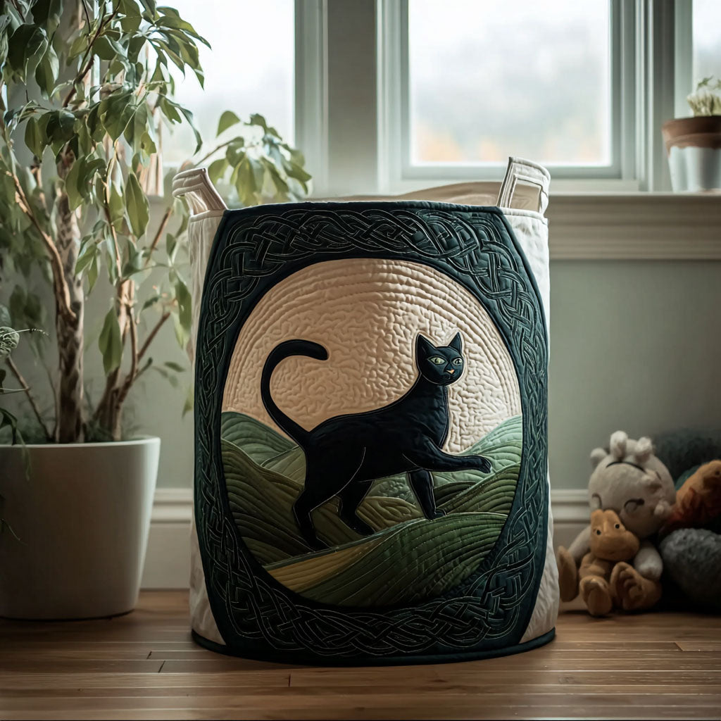 Black Cat in the Glade Quilted Laundry Basket Rustic Farmhouse Laundry Basket Cat Lovers Owners Presents