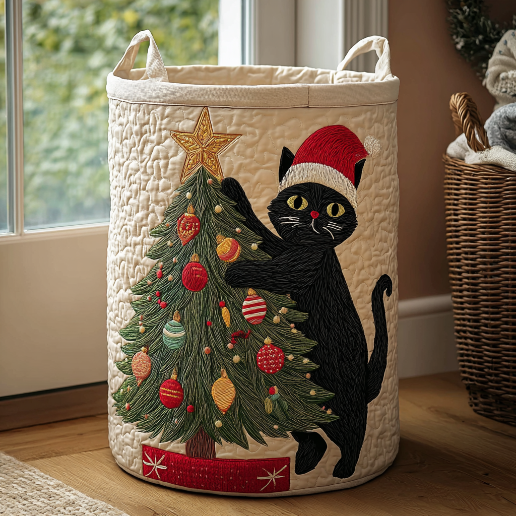 Black Cat Magic Quilted Laundry Basket Modern Laundry Hamper Corporate Christmas Gifts