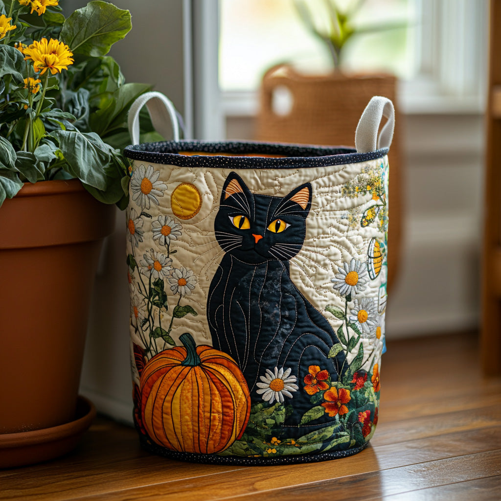 Black Cat Meadow Quilted Laundry Basket Home Decorations Gifts Cat Lovers