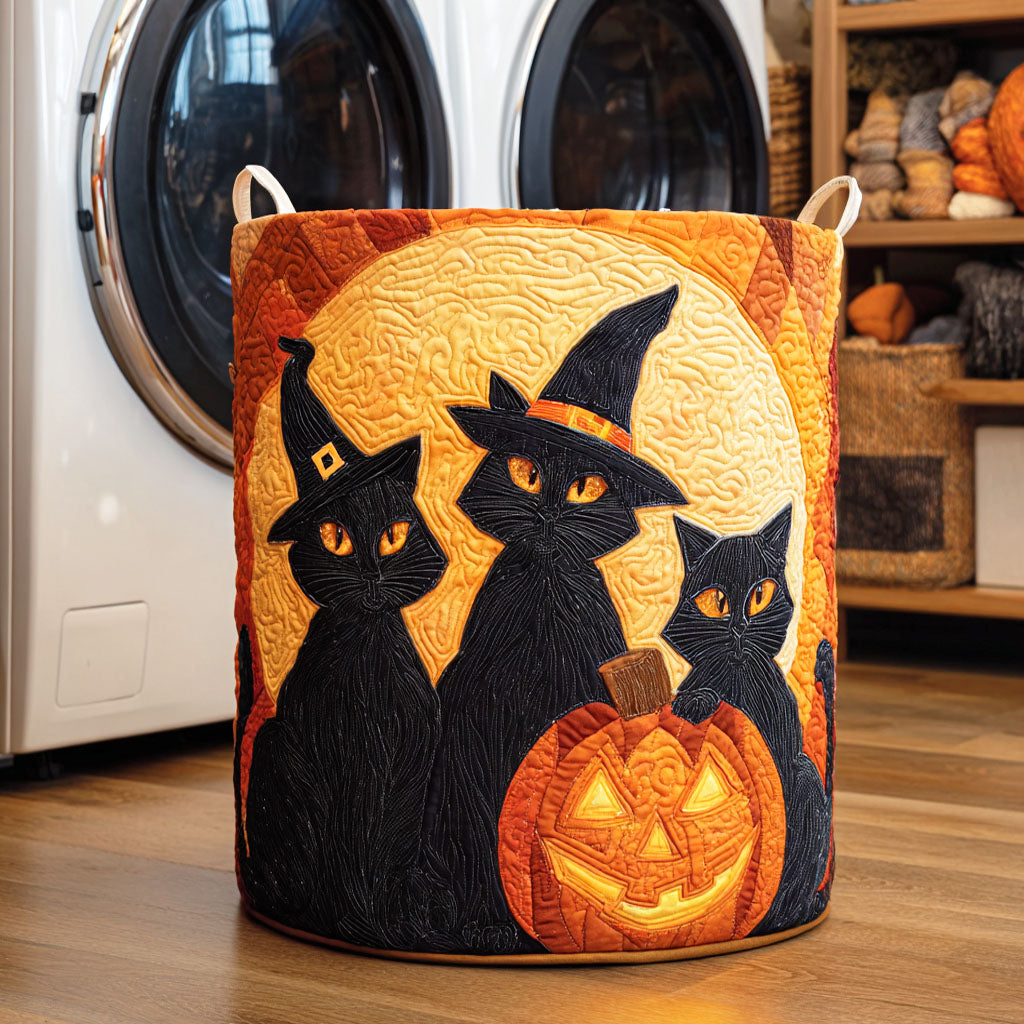 Black Cat Moon Quilted Laundry Basket Best Hampers Best Gifts For Cat Owners