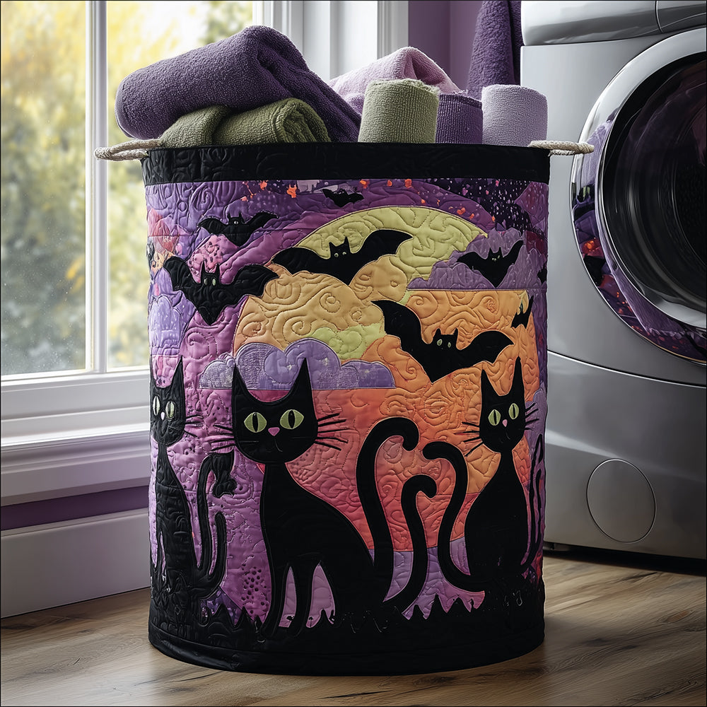 Black Cat Night Quilted Laundry Basket Home Decor Styles Cat Items For Cat Lovers