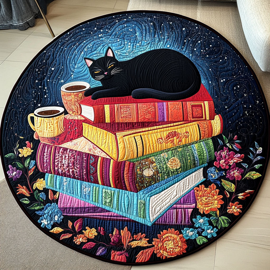 Black Cat Purrfection Quilted Round Mat Living Room Decor Ideas Christmas Gifts For Book Lovers