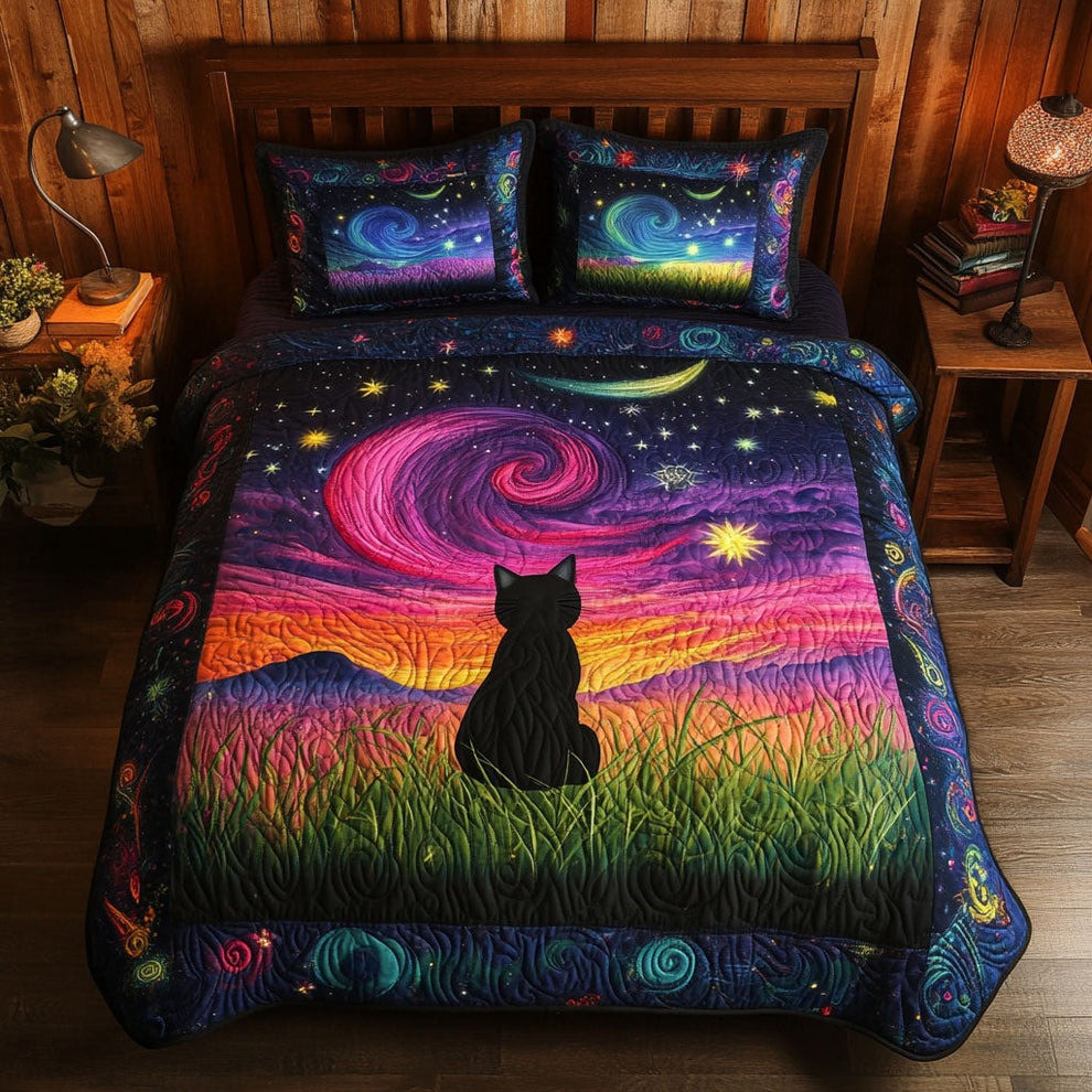 Black Cat Quilted Bedding Set Cozy Christmas Gift Ideas For Cat Lovers