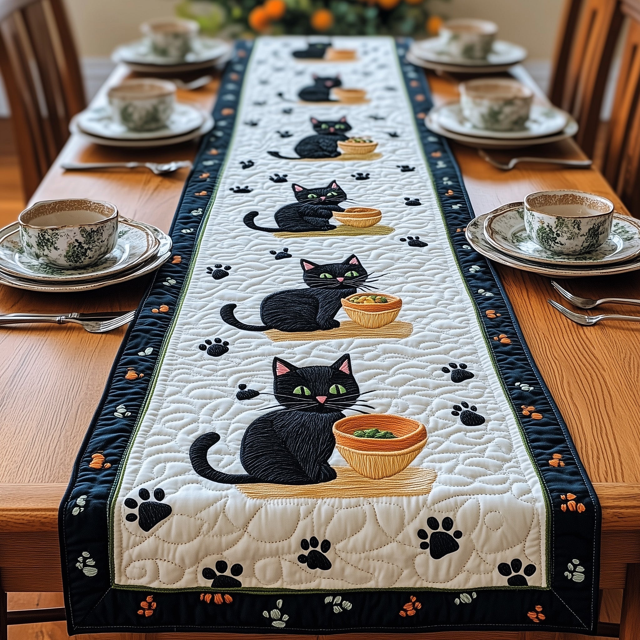 Black Cat Quilted Table Runner Dining Room Decor Ideas Cat Christmas Gifts