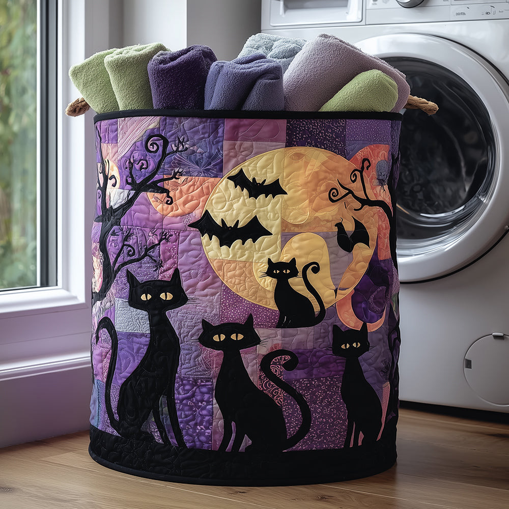 Black Cat Spellbound Quilted Laundry Basket Home Decor Cute Cat Gifts For Cat Lovers