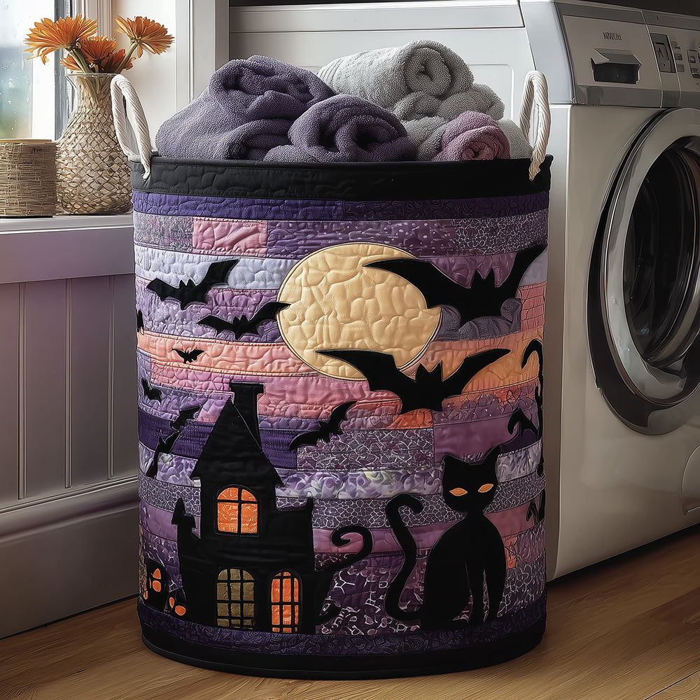 Black Cat Twilight Quilted Laundry Basket Home Decorations Unique Best Gifts For Cat Lovers